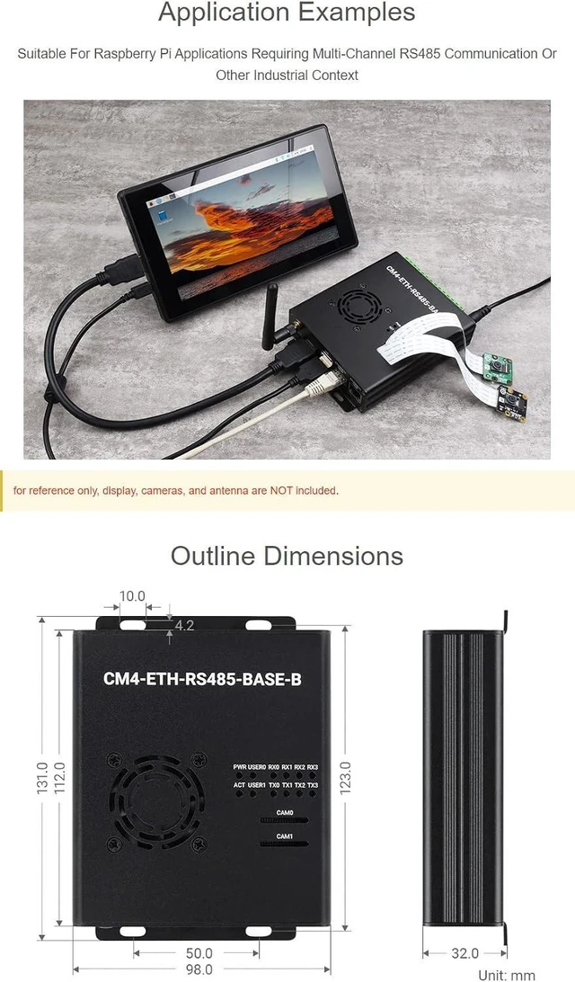 Alt view image 7 of 7 - Waveshare Dual ETH Mini-Computer for Raspberry Pi Compute Module 4 (NOT Included) Giga-bit Etherne 4CH Isolated RS485 with USB2.0
