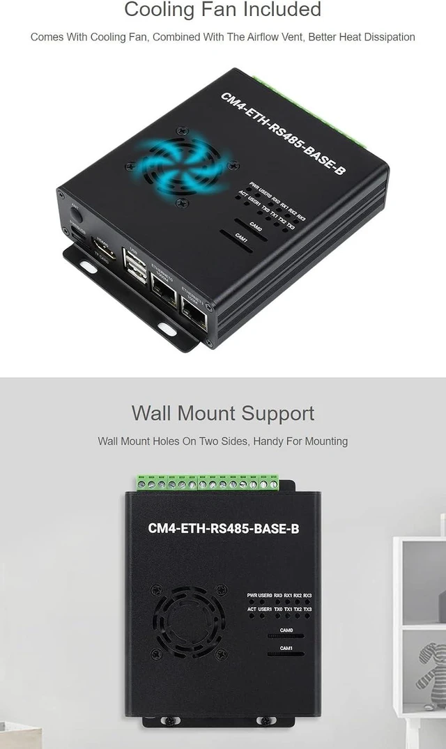 Alt view image 6 of 7 - Waveshare Dual ETH Mini-Computer for Raspberry Pi Compute Module 4 (NOT Included) Giga-bit Etherne 4CH Isolated RS485 with USB2.0
