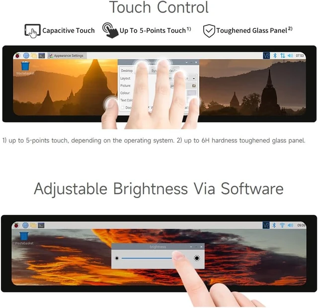 Alt view image 6 of 7 - waveshare 11.9inch Capacitive Touch Display Compatible with Raspberry Pi 5/4B/3B/Zero/Zero W/Zero 2W/Pico/Pico W/Pico WH, 320×1480 Resolution IPS DSI Interface