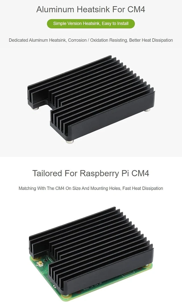 Alt view image 3 of 7 - Waveshare Dedicated Aluminum Heatsink CM4-HEATSINK-B for Raspberry Pi Compute Module 4 CM4 with Proper Space for Antenna Section