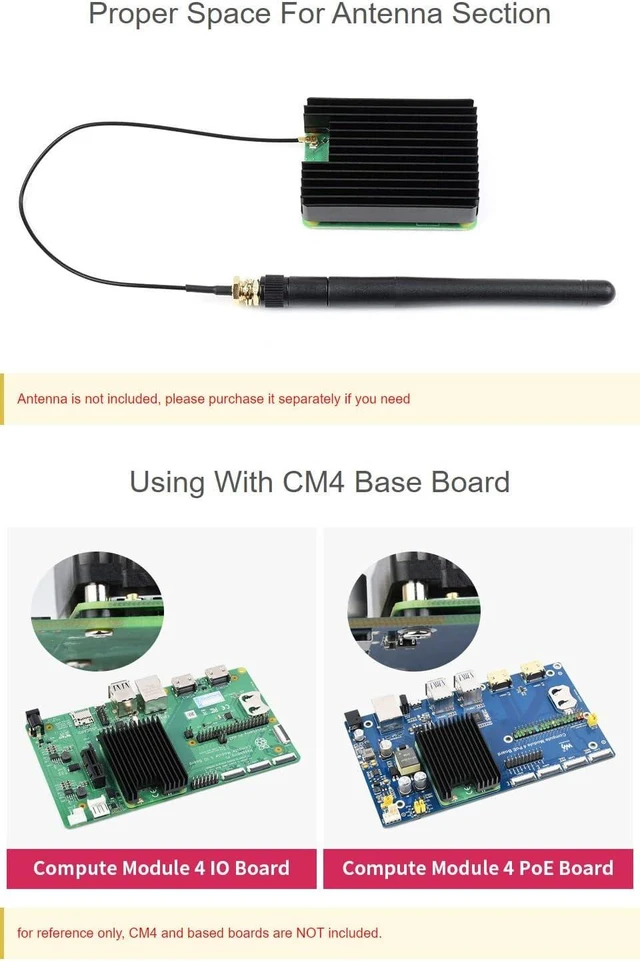 Alt view image 4 of 7 - Waveshare Dedicated Aluminum Heatsink CM4-HEATSINK-B for Raspberry Pi Compute Module 4 CM4 with Proper Space for Antenna Section