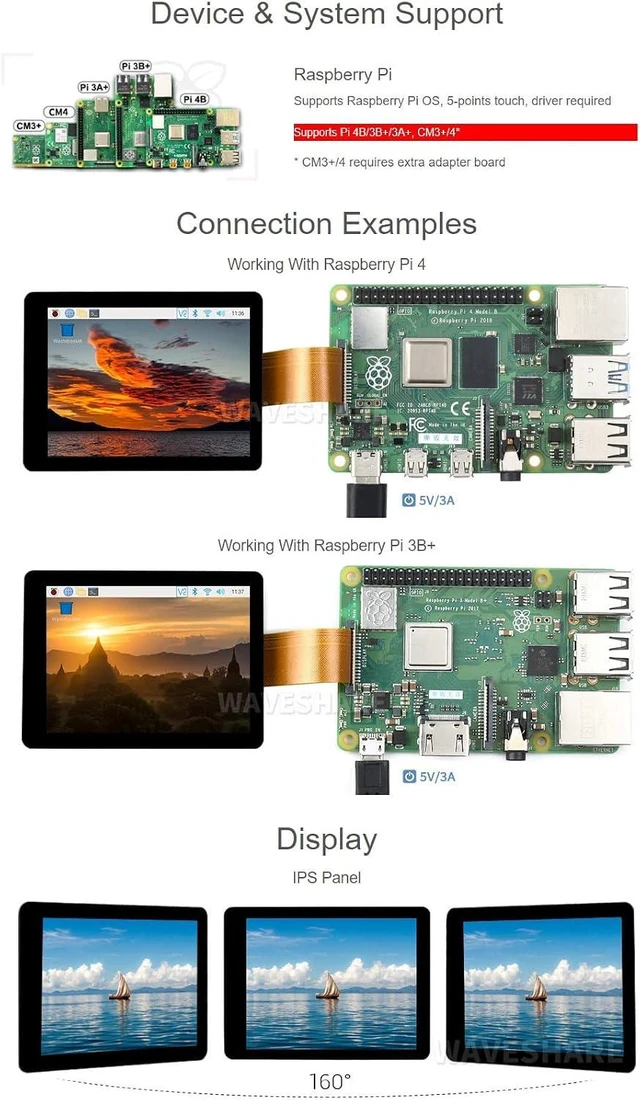 Alt view image 3 of 6 - waveshare 2.8inch Capacitive Touch Display Compatible with Raspberry Pi 5/4B/3B+/3A+/CM3+/4 480×640 Resolution DSI Interface IPS Optical Bonding Screen