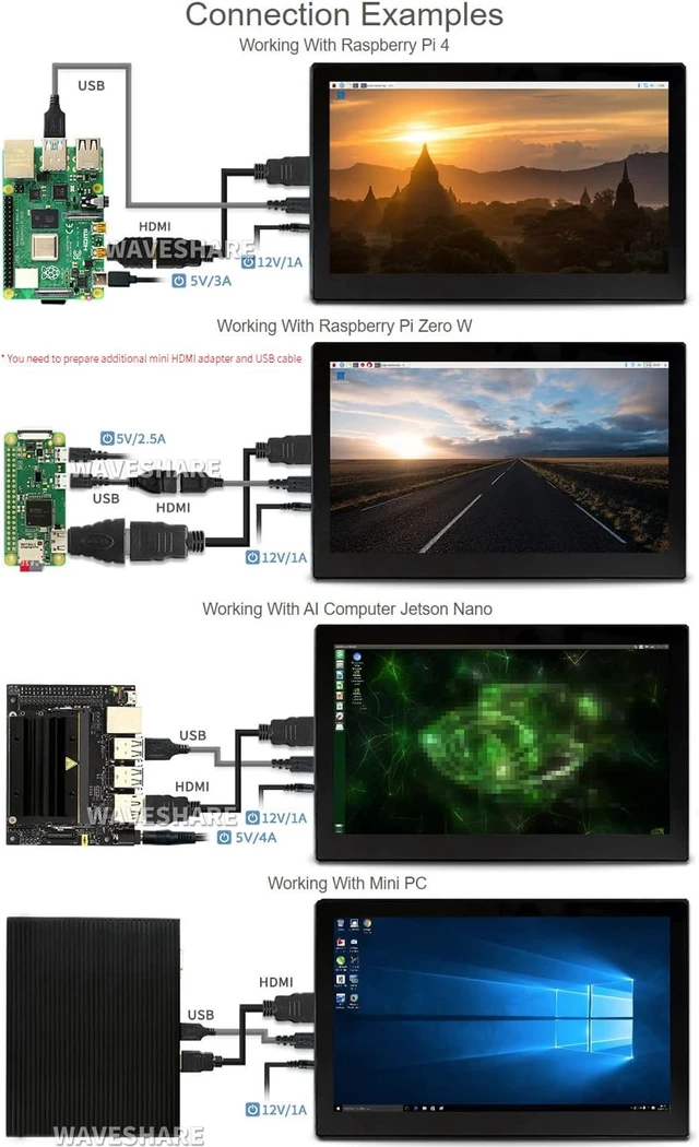 Alt view image 4 of 7 - waveshare 13.3inch Capacitive Touch Screen LCD V2 with Case Compatible with Raspberry Pi 4B/3B+/3A+/2B/B+/A+/Zero/Zero W/WH/Zero 2W CM3+/4 1920×1080 Resolution HDMI IPS Supports Jetson Nano/Windows
