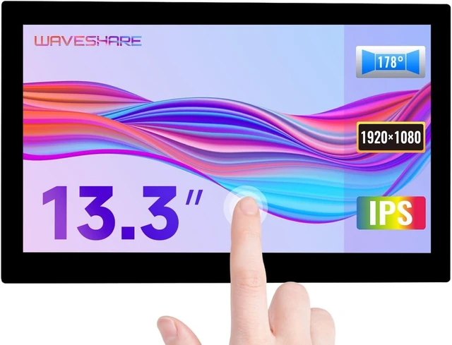 Main image of waveshare 13.3inch Capacitive Touch Screen LCD V2 with Case Compatible with Raspberry Pi 4B/3B+/3A+/2B/B+/A+/Zero/Zero W/WH/Zero 2W CM3+/4 1920×1080 Resolution HDMI IPS Supports Jetson Nano/Windows