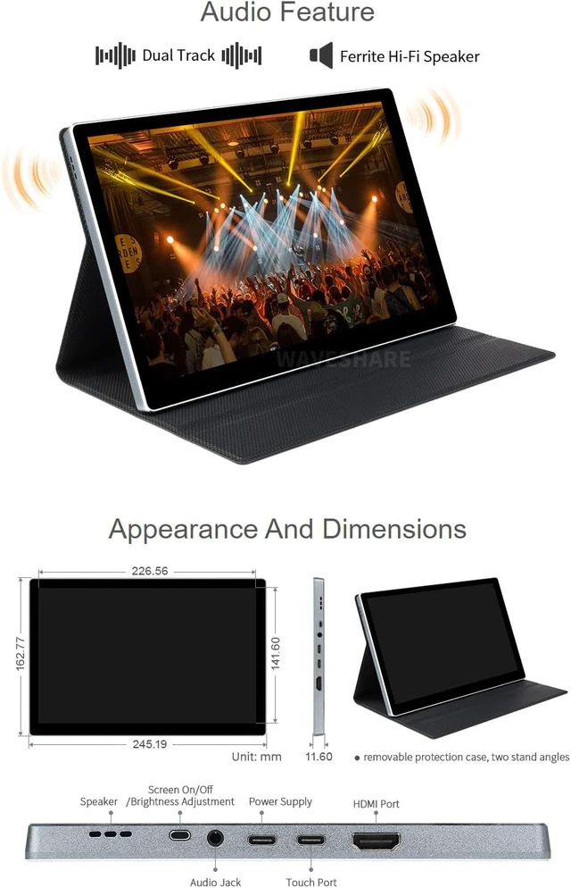 Alt view image 7 of 7 - Waveshare 10.5inch Capacitive Touch AMOLED Compatible with Raspberry Pi 4B/3B+/3A+/2B/B+/A+/Zero/Zero W/WH/Zero 2W CM3+/4 HDMI Port 2560×1600 2K Resolution Supports Jetson Nano/Windows