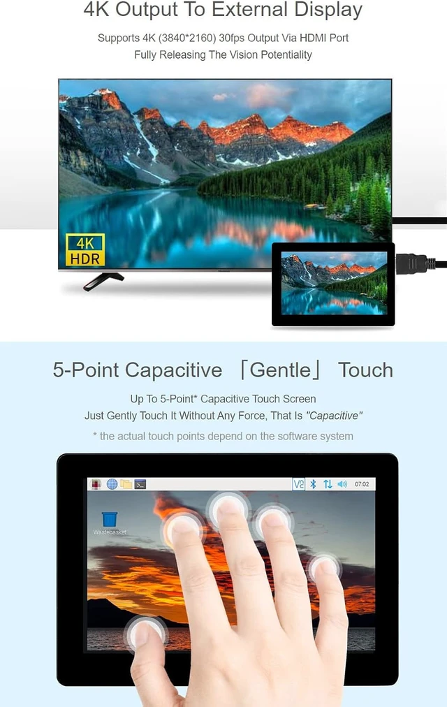 Alt view image 5 of 7 - Waveshare 5 Touch Screen Expansion for Raspberry Pi Compute Module 4 800×480 Pixels Display Supports 4K (3840 * 2160) 30fps Output via HDMI Port