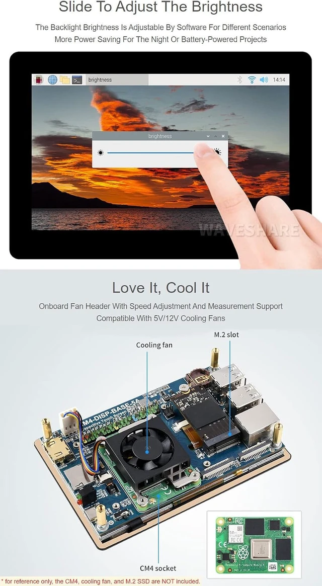 Alt view image 6 of 7 - Waveshare 5 Touch Screen Expansion for Raspberry Pi Compute Module 4 800×480 Pixels Display Supports 4K (3840 * 2160) 30fps Output via HDMI Port