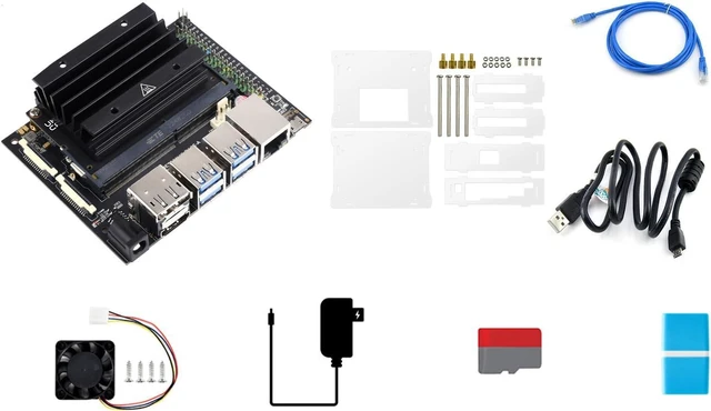 Main image of Waveshare Jetson Nano Development/Expansion Kit Alternative Solution of B01-Kit F Includes Jetson-IO-Base-A+Nano Module+Heatsink+Acrylic Case+Camera+Cables+Cooling Fan+Power Adapter(8 Items)