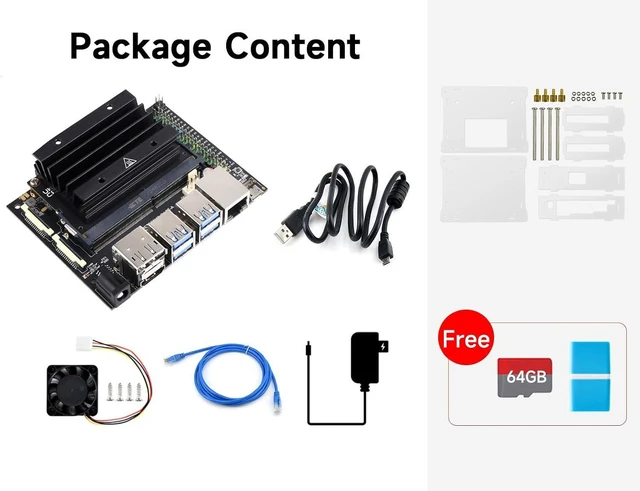 Alt view image 2 of 7 - Waveshare Jetson Nano Development/Expansion Kit Alternative Solution of B01-Kit F Includes Jetson-IO-Base-A+Nano Module+Heatsink+Acrylic Case+Camera+Cables+Cooling Fan+Power Adapter(8 Items)