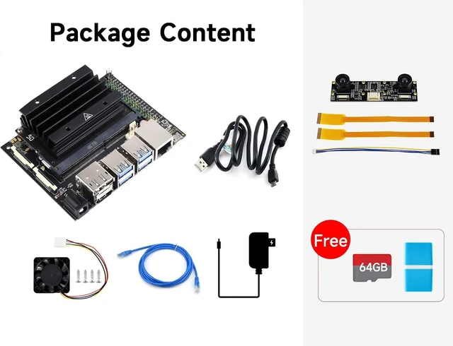 Alt view image 2 of 7 - Waveshare Jetson Nano Development/Expansion Kit Alternative Solution of B01-Kit D Includes Jetson-IO-Base-A+Nano Module+Heatsink+Cables+Camera+Cooling Fan+Power Adapter(10 Items)