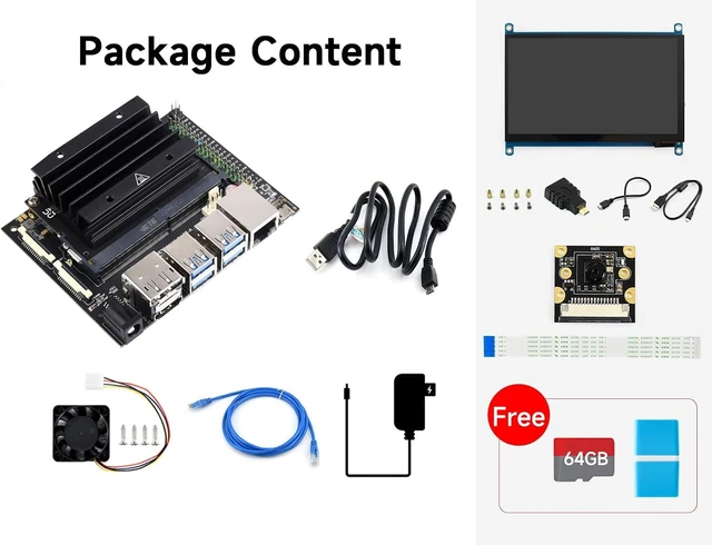 Alt view image 2 of 7 - Waveshare Jetson Nano Development/Expansion Kit Alternative Solution of B01-Kit C Includes Jetson-IO-Base-A+Nano Module+Heatsink+7inch LCD+Cables+Adapter+Cooling Fan+Power Adapter+Camera(13 Items)