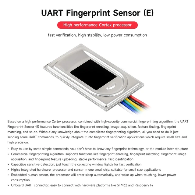 Alt view image 3 of 5 - Waveshare Rectangle-Shaped All-in-One Capacitive Fingerprint Sensor (E) Based on High Performance Cortex Processor UART Communication Port