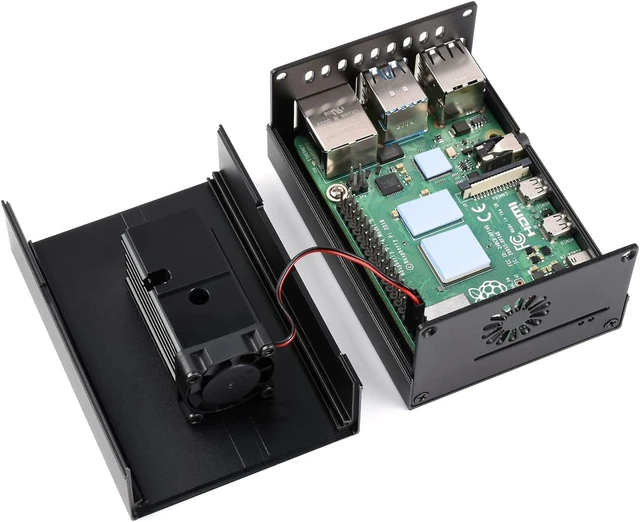 Alt view image 7 of 7 - Waveshare Stripe Aluminum Cooling Case for Raspberry Pi 4 Built-in Active Radiator with Fins
