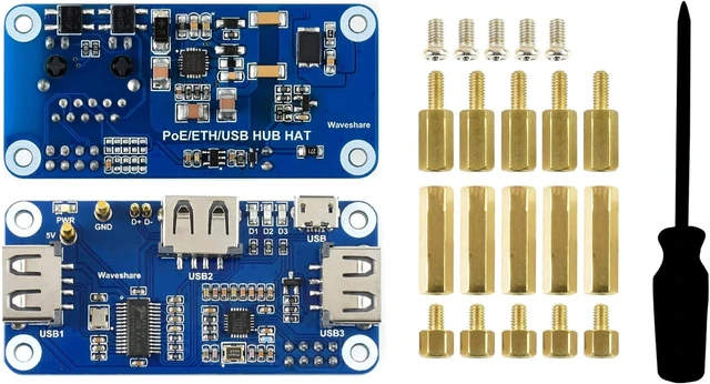 Alt view image 3 of 7 - Waveshare PoE Ethernet/USB HUB HAT, Compatible with Raspberry Pi Zero/Zero W/4B/3B/3B+, 3X USB 2.0 Ports, 802.3af-Compliant