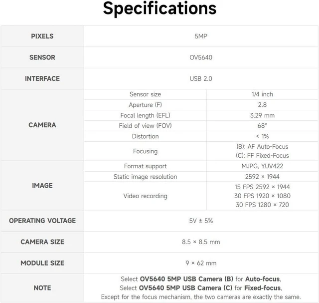 Alt view image 4 of 5 - waveshare OV5640 5MP USB Camera, 1080P Video Recording, Fixed-Focus