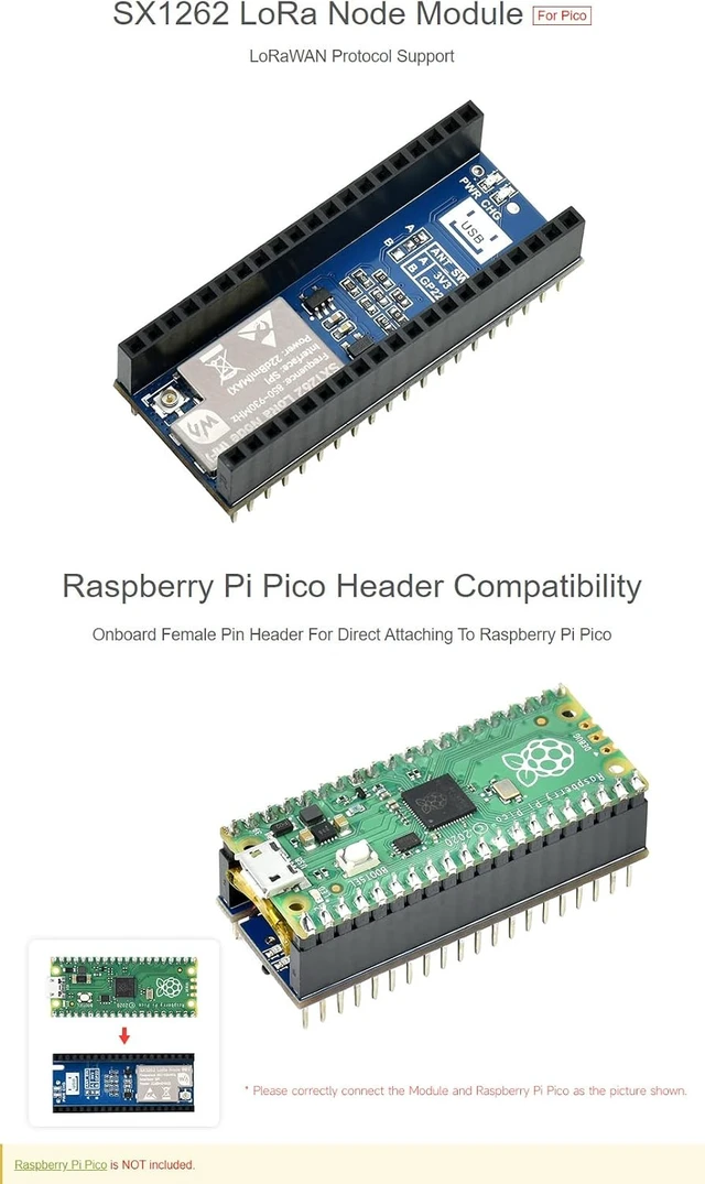 Alt view image 2 of 5 - Waveshare SX1262 LoRa Node Module for Raspberry Pi Pico Supports LoRaWAN Protocol EU868 Band
