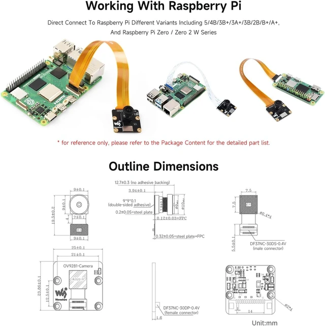 Alt view image 5 of 5 - Waveshare OV9281-120 Mono Camera Compatible with Raspberry Pi Series Boards Including 4B/3B+/3A+/3B/2B/B+/A+ Extra FPC Cable is Required for Zero/Zero 2 W Series Global Shutter 1MP