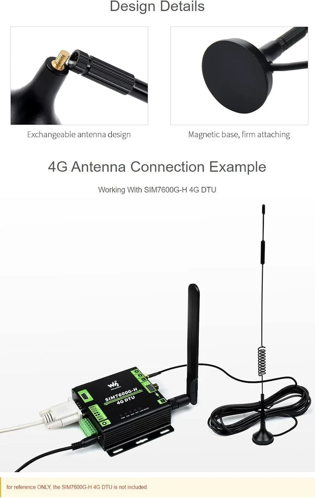 Alt view image 4 of 4 - Waveshare 4G High Gain SMA Antenna for Outdoor Condition Supports 4G/3G/2G/LPWA Waterproof and Magnetic Base
