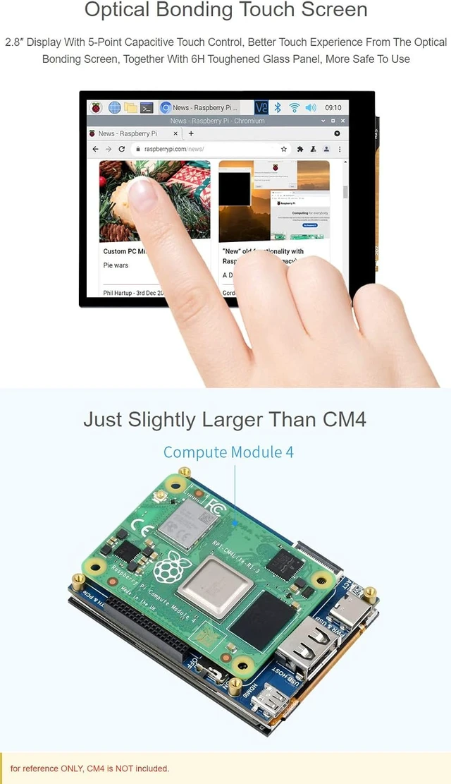Alt view image 3 of 6 - Waveshare 2.8 Touch Screen Expansion for Raspberry Pi Compute Module 4 480 × 640 Pixels with Optical Bonding Display Giga-bit Ethernet USB2.0 NOT Include Interface Expander