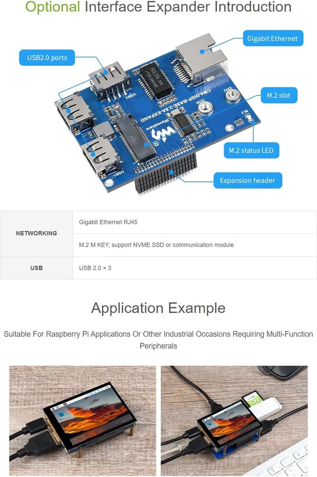 Alt view image 6 of 7 - Waveshare 2.8 Touch Screen Expansion for Raspberry Pi Compute Module 4 480 × 640 Pixels with Optical Bonding Display Giga-bit Ethernet USB2.0 Include Interface Expander