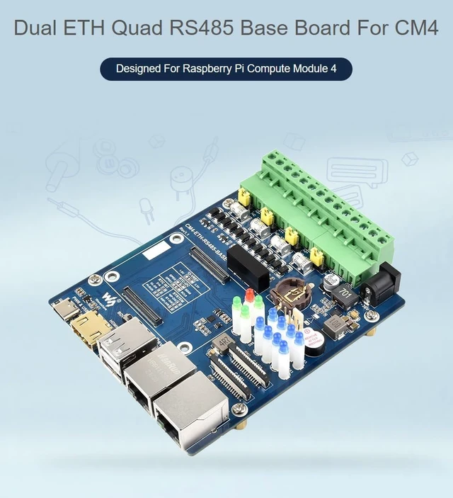 Alt view image 3 of 7 - Waveshare Dual ETH Quad RS485 Base Board (B) for Raspberry Pi Compute Module 4 Giga-bit Ethernet 4CH Isolated RS485 USB2.0