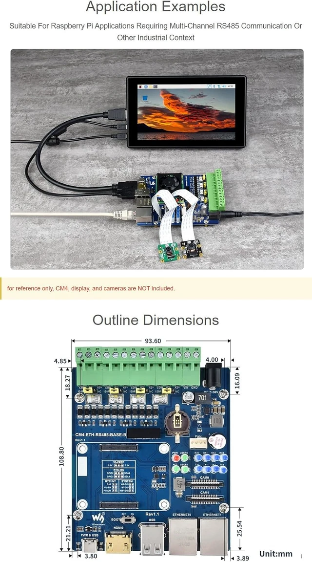 Alt view image 6 of 7 - Waveshare Dual ETH Quad RS485 Base Board (B) for Raspberry Pi Compute Module 4 Giga-bit Ethernet 4CH Isolated RS485 USB2.0