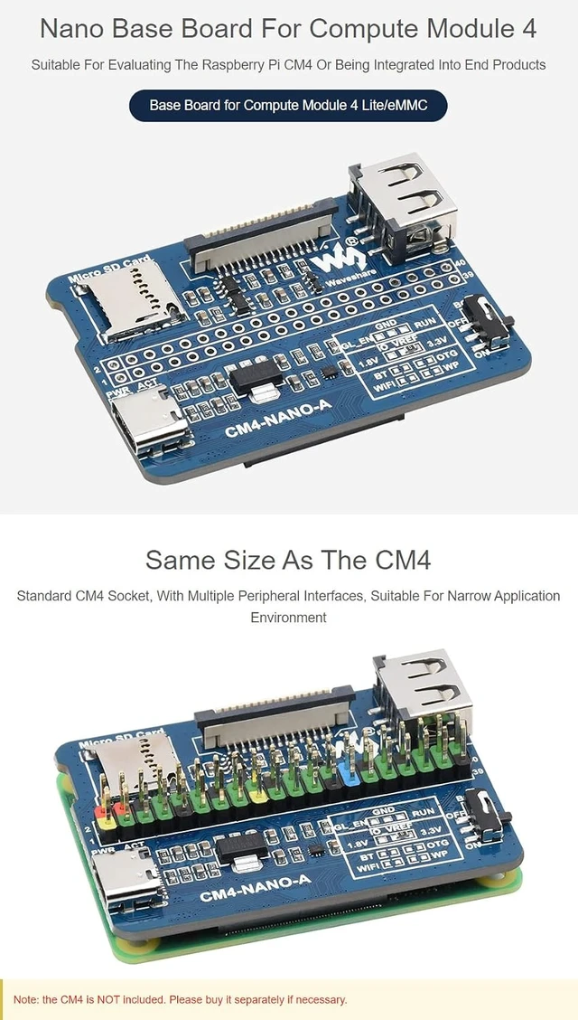 Alt view image 3 of 5 - Waveshare Nano Base Board (A) for Raspberry Pi Compute Module 4 Same Size as The CM4 Base Board for Compute Module 4 Lite/eMMC