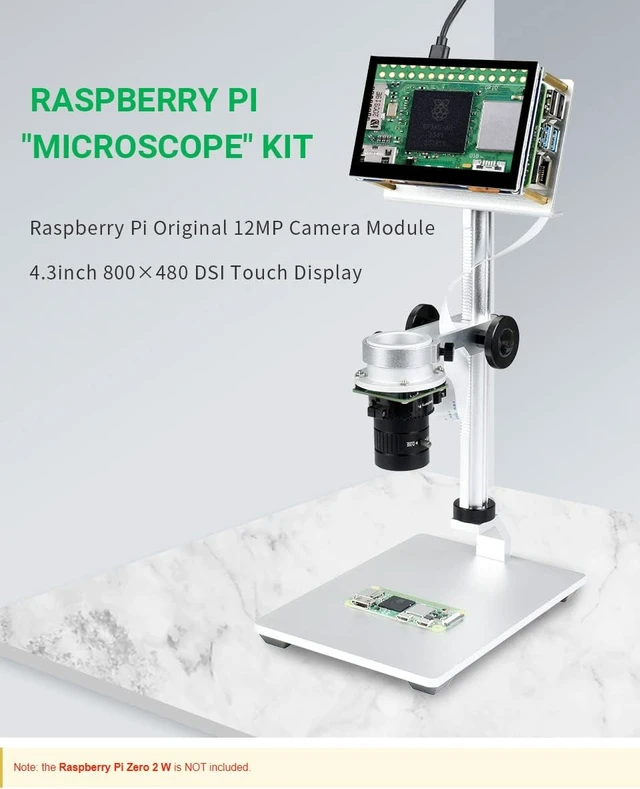Alt view image 3 of 7 - Waveshare Compatible with Raspberry Pi Microscope Kit 12MP Visual Magnification Microscope Screen Bracket with PI4b-4GB and Accessories (9 items)