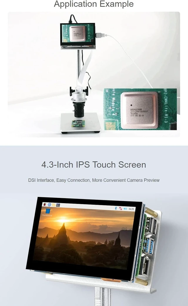 Alt view image 7 of 7 - Waveshare Compatible with Raspberry Pi Microscope Kit 12MP Visual Magnification Microscope Screen Bracket with PI4b-4GB and Accessories (9 items)