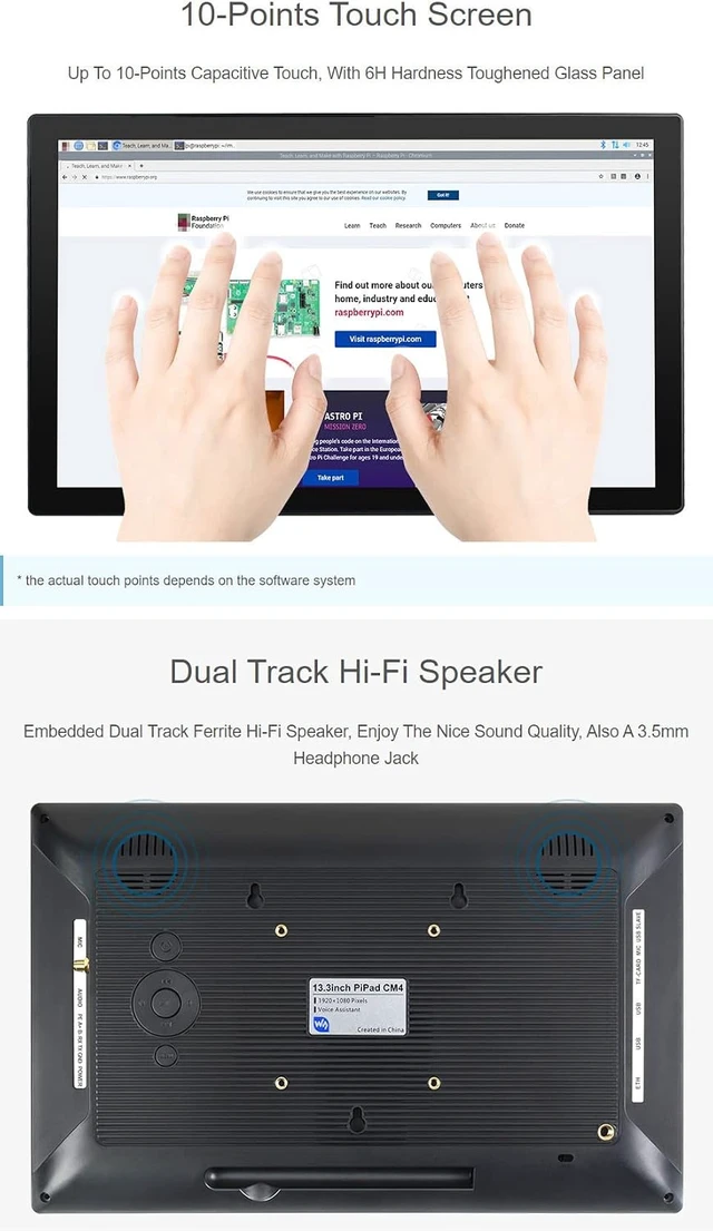 Alt view image 7 of 7 - waveshare Mini-Computer Powered by Compatible with Raspberry Pi CM4 13.3inch HD Touch Screen with USB/ETH Ports with Powerful Raspberry Pi CM4 (CM4104000) Inside
