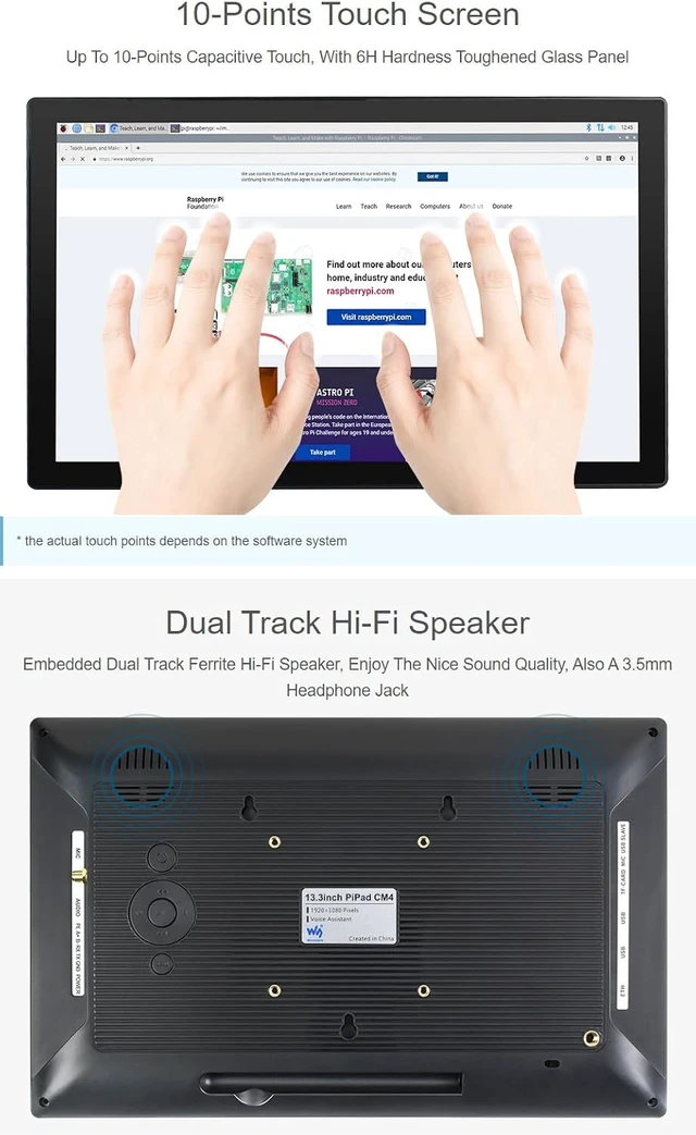 Alt view image 7 of 7 - waveshare 13.3inch PiPad Mini-Computer Powered by Raspberry Pi CM4 13.3inch HD Touch Screen with USB/ETH Ports NOT Include CM4