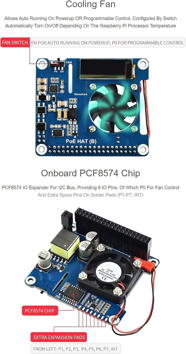 Alt view image 5 of 6 - Waveshare PoE HAT (B) Power Over Ethernet HAT Supports Raspberry Pi 3B+ and 4B, 802.3af PoE Network