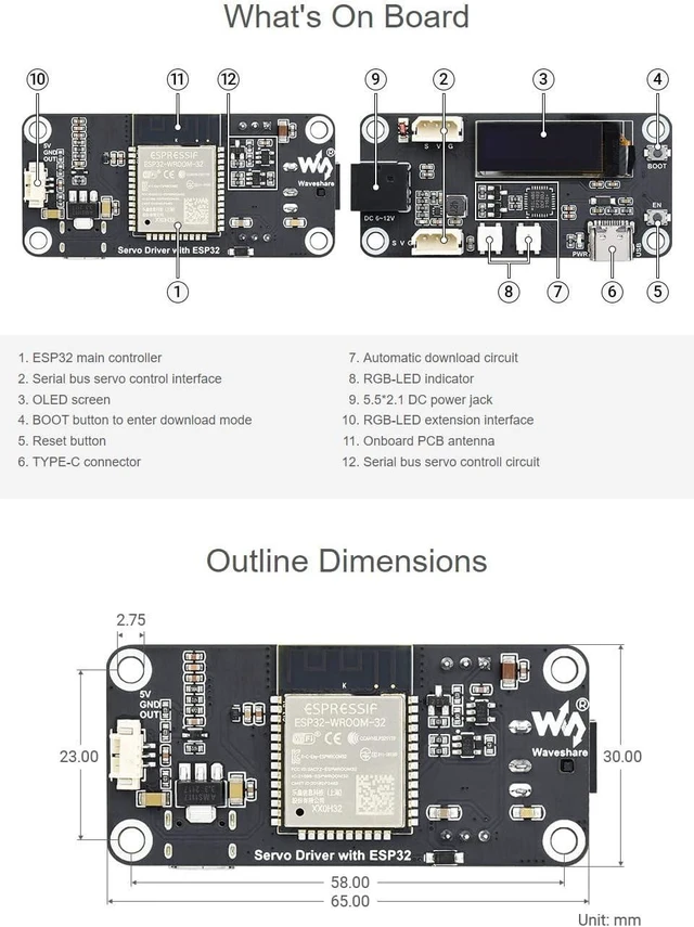 Alt view image 7 of 7 - Waveshare ESP32 Servo Driver Expansion Board Built-in WiFi Dedicated Driver Board Designed for Serial Bus Servos
