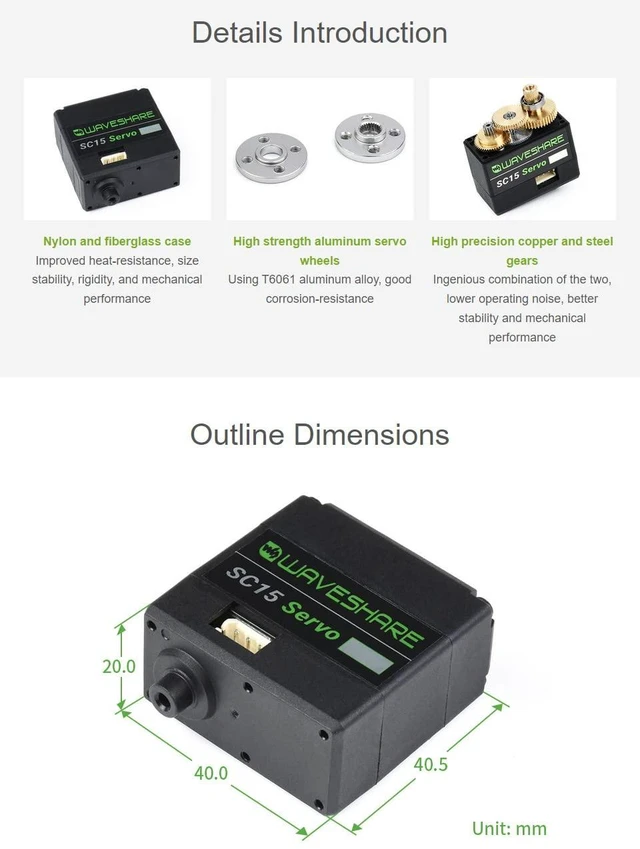 Alt view image 6 of 6 - Waveshare SC15 17kg Large Torque Programmable Serial Bus Servo 17kg.cm Large Torque