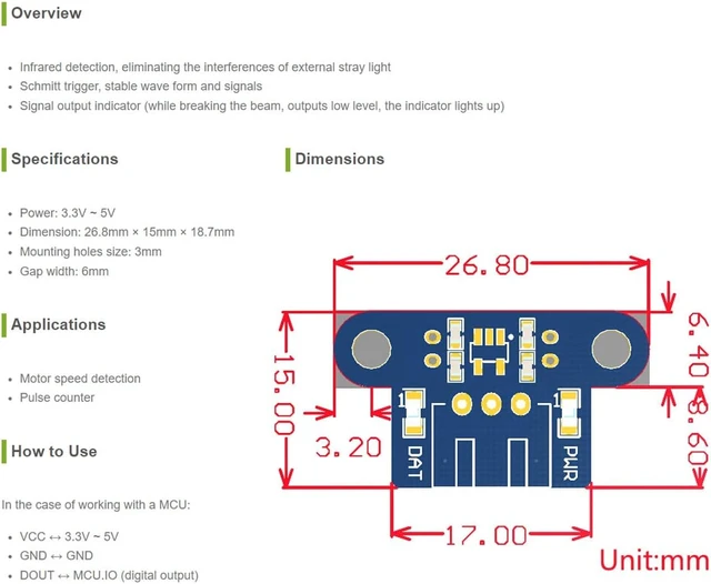 Alt view image 3 of 3 - Waveshare Photo Interrupter Sensor with Robot Speed Measuring Module