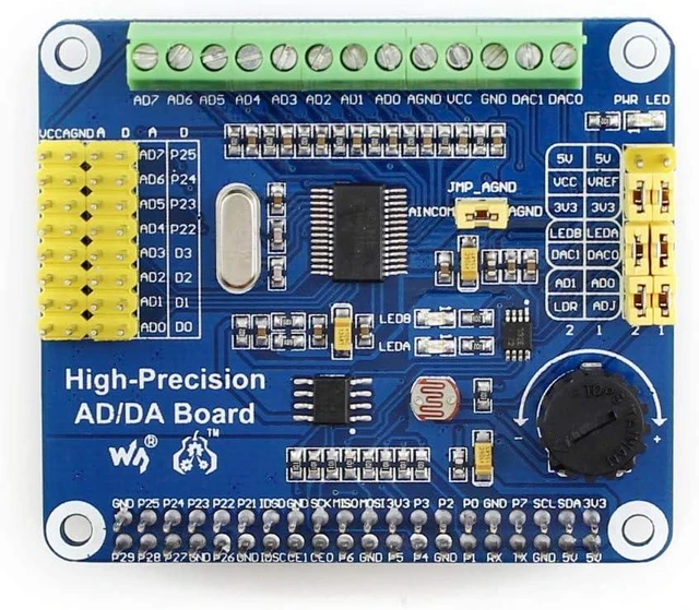 Alt view image 2 of 7 - Waveshare AD/DA Expansion Allows You to Add High-Precision AD/DA Functions Compatible with Raspberry Pi 5/4B/3B/Zero/Zero W/Zero 2W/Pico/Pico W/Pico WH and Jetson Nano