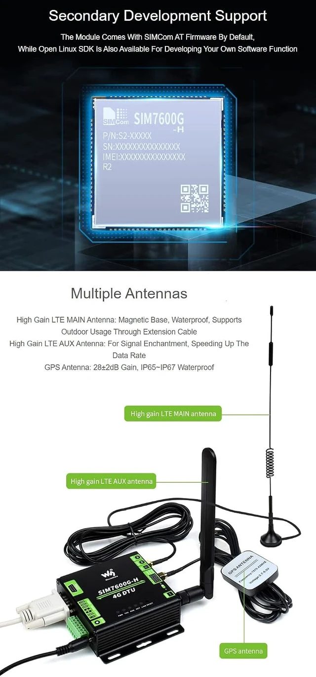 Alt view image 5 of 7 - Waveshare Industrial Grade SIM7600G-H 4G DTU USB UART/RS232/RS485 Multi Interfaces Communication LTE Global Band Support