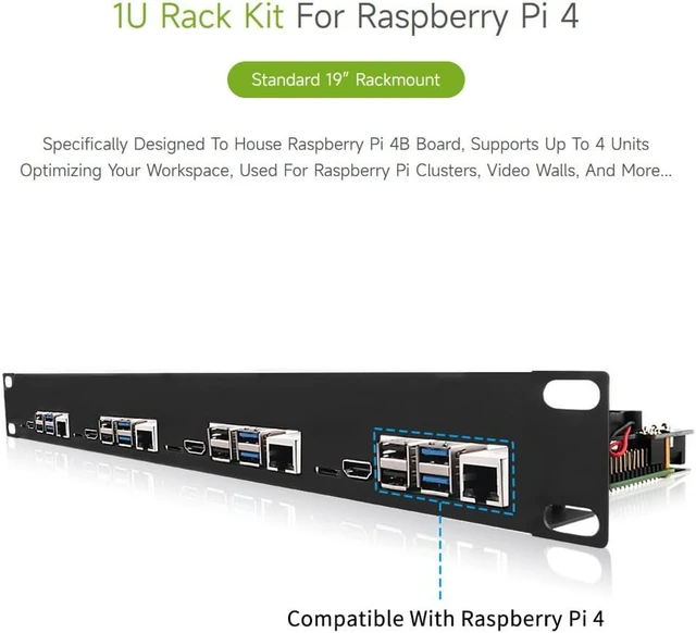Alt view image 3 of 7 - Waveshare 1U Rack Kit for Raspberry Pi 4 19 Rackmount Up to 4 Units Specifically Designed to House Raspberry Pi 4B Board