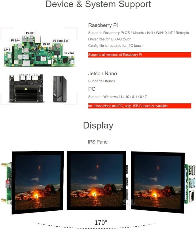 Alt view image 4 of 7 - waveshare 4inch HDMI Capacitive Touch IPS LCD Display Compatible with Raspberry Pi 4B/3B+/3A+/2B/B+/A+/Zero/Zero W/WH/Zero 2W CM3+/4 720×720 Resolution Supports Jetson Nano/Windows