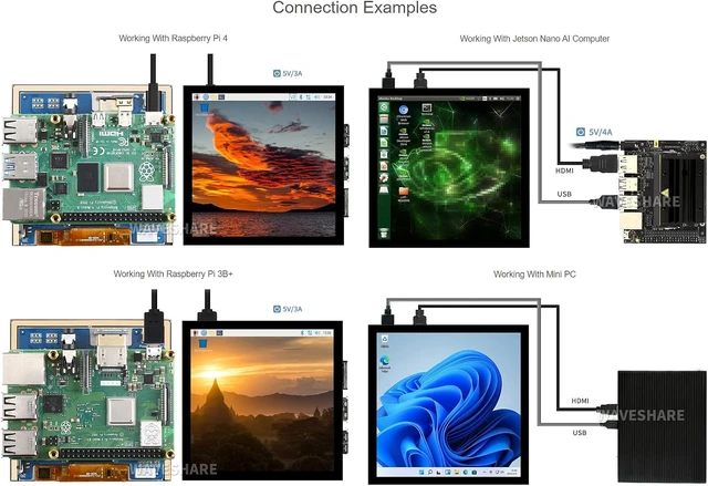 Alt view image 5 of 7 - waveshare 4inch HDMI Capacitive Touch IPS LCD Display Compatible with Raspberry Pi 4B/3B+/3A+/2B/B+/A+/Zero/Zero W/WH/Zero 2W CM3+/4 720×720 Resolution Supports Jetson Nano/Windows