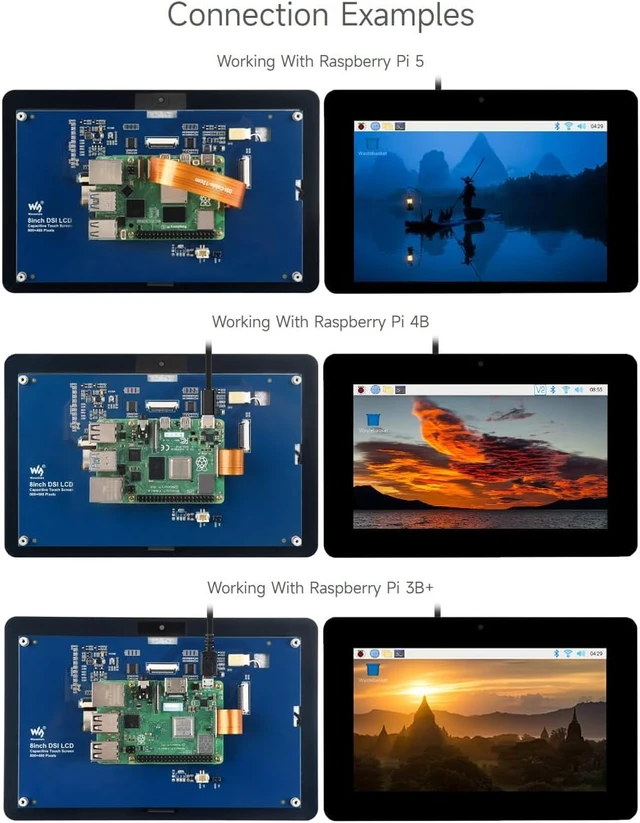 Alt view image 5 of 7 - Waveshare 8inch Capacitive Touch Display Compatible with Raspberry Pi 5/4B/3B+/3A+/3B/2B/B+/A+/CM3/3+/4 800×480 Resolution DSI Interface