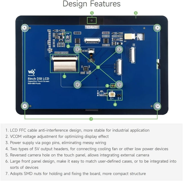 Alt view image 7 of 7 - Waveshare 8inch Capacitive Touch Display Compatible with Raspberry Pi 5/4B/3B+/3A+/3B/2B/B+/A+/CM3/3+/4 800×480 Resolution DSI Interface