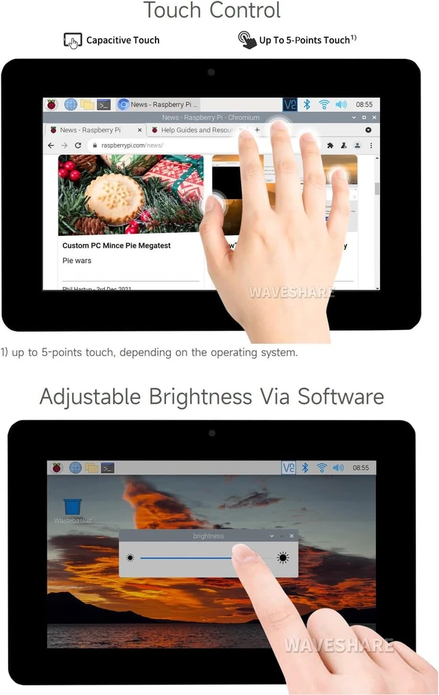 Alt view image 6 of 7 - Waveshare 8inch Capacitive Touch Display Compatible with Raspberry Pi 5/4B/3B+/3A+/3B/2B/B+/A+/CM3/3+/4 800×480 Resolution DSI Interface