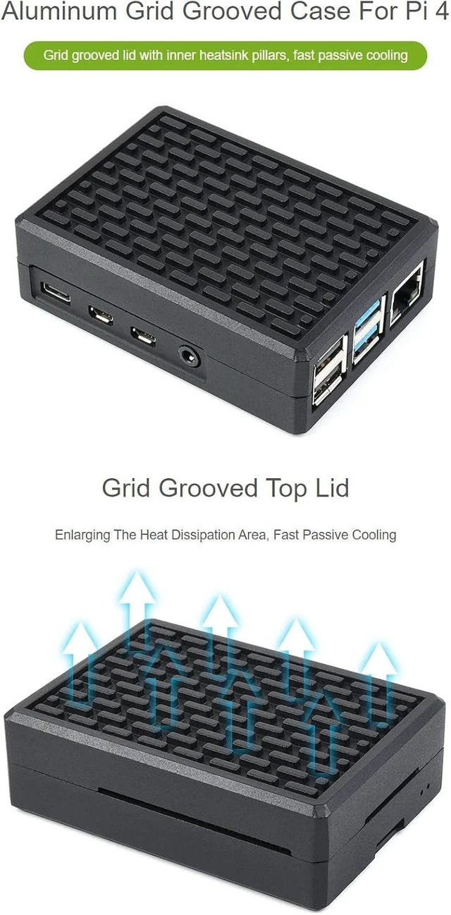 Alt view image 2 of 5 - Waveshare Aluminum Grid Grooved Case for Raspberry Pi 4 Inner Heatsink Pillars
