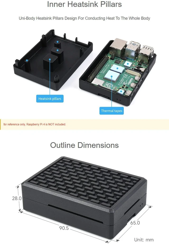 Alt view image 4 of 5 - Waveshare Aluminum Grid Grooved Case for Raspberry Pi 4 Inner Heatsink Pillars