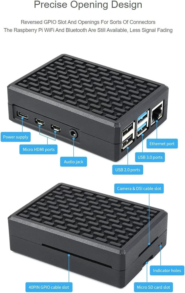 Alt view image 3 of 5 - Waveshare Aluminum Grid Grooved Case for Raspberry Pi 4 Inner Heatsink Pillars