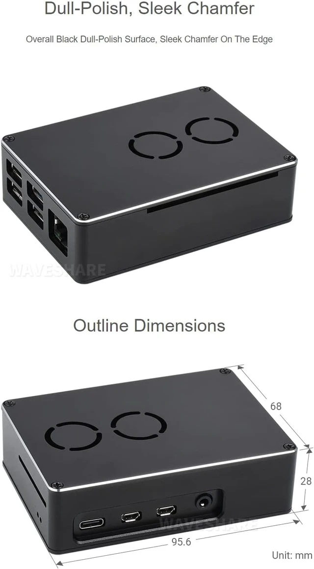 Alt view image 5 of 7 - Waveshare Dual Fan Case for Raspberry Pi 4 Dull-Polish Surface Sleek Chamfer Design with Dual Cooling Fan