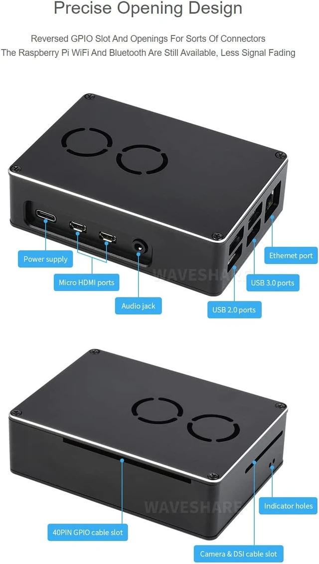 Alt view image 6 of 7 - Waveshare Dual Fan Case for Raspberry Pi 4 Dull-Polish Surface Sleek Chamfer Design with Dual Cooling Fan