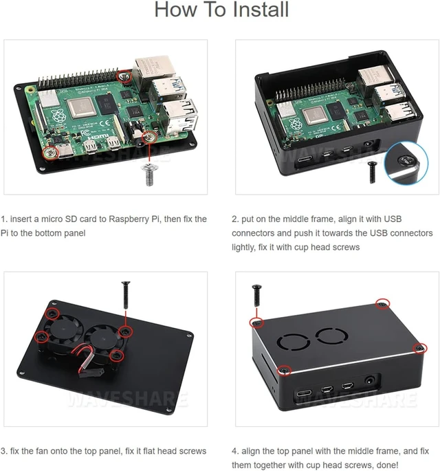 Alt view image 7 of 7 - Waveshare Dual Fan Case for Raspberry Pi 4 Dull-Polish Surface Sleek Chamfer Design with Dual Cooling Fan