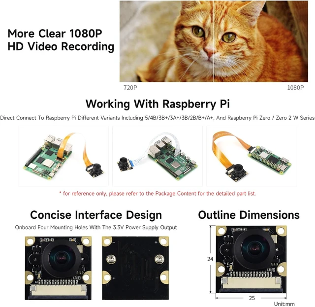 Alt view image 4 of 4 - waveshare Camera Module Fisheye Lens Wider Field of View Supports All Revisions of the P Compatible with Raspberry Pii